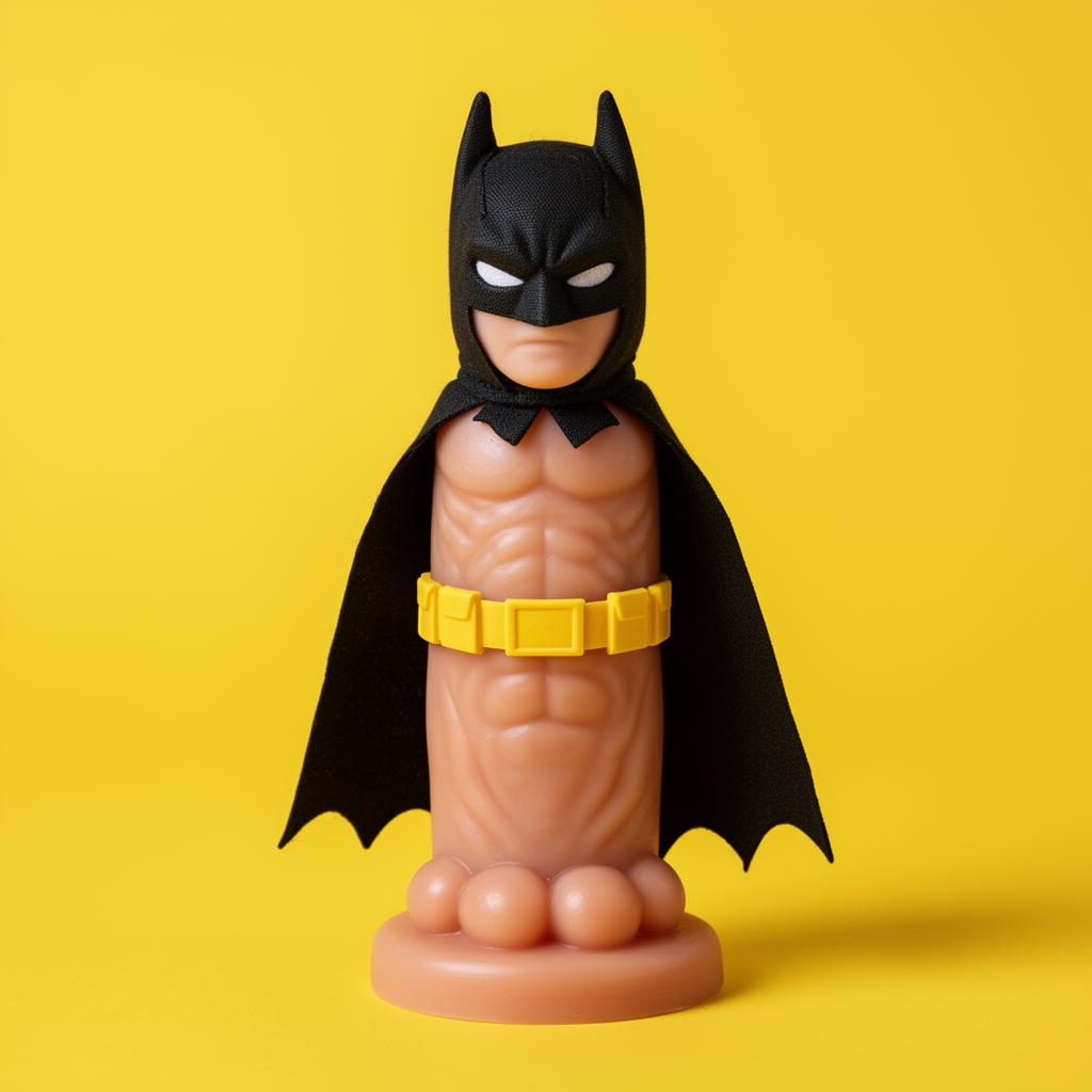 Batman costume on a realistic silicone dildo