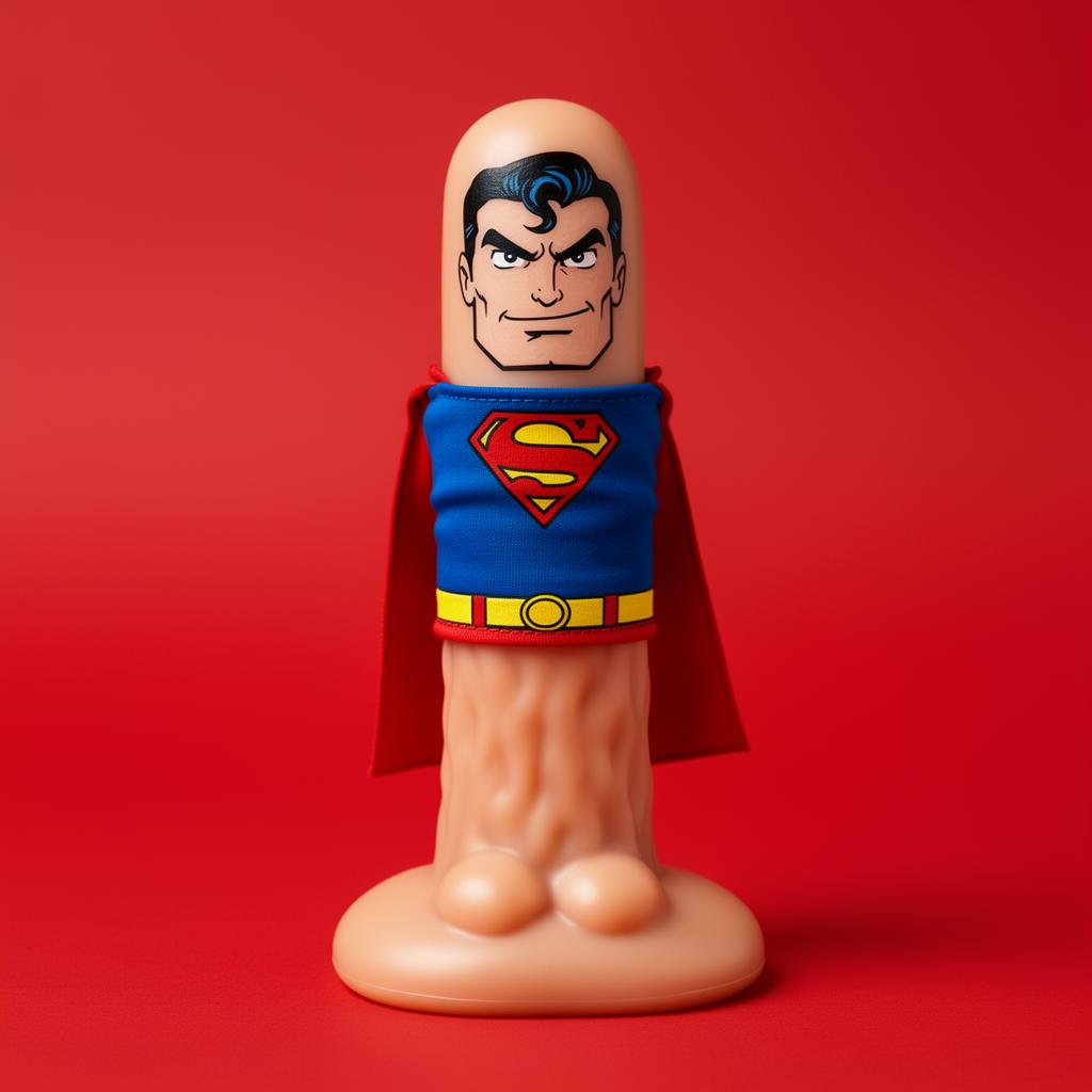 Mr. Super costume on a novelty silicone toy