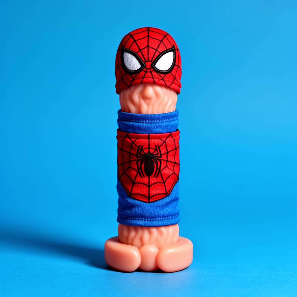 The Web Slinger costume on a novelty silicone toy
